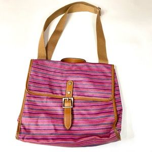 Fossil Women’s Crossbody Messenger Bag Coated Canvas Striped Pink Purple #1157